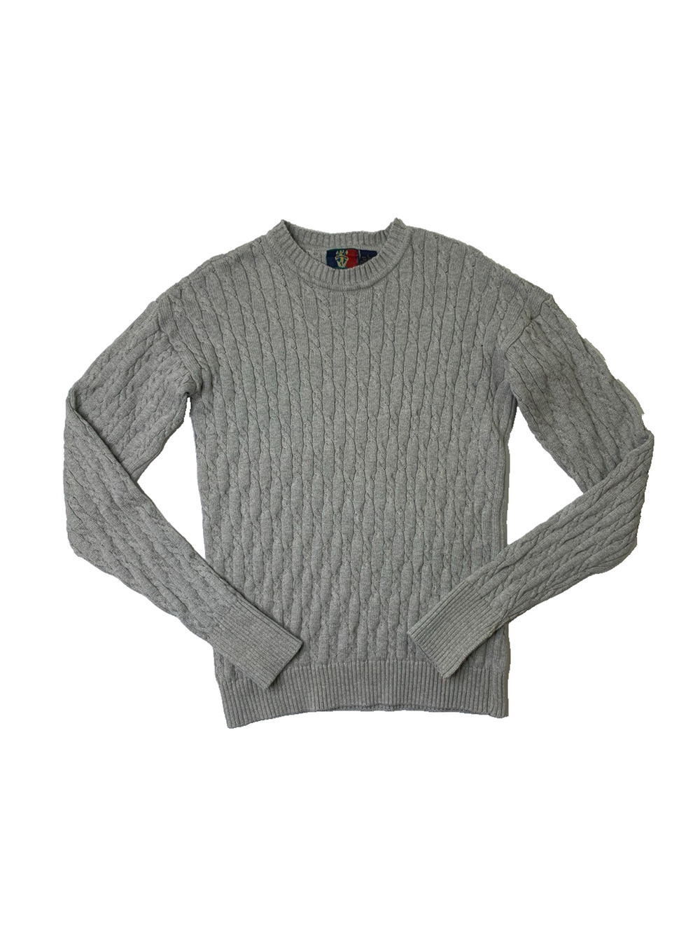 Vintage Sunice Sweater Mens L Large Gray Cotton Cable Heavy Knit Pullover Jumper